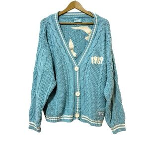 Taylor Swift 1989 Blue White Oversized Cardigan Size M/L Swiftie Relaxed Knit